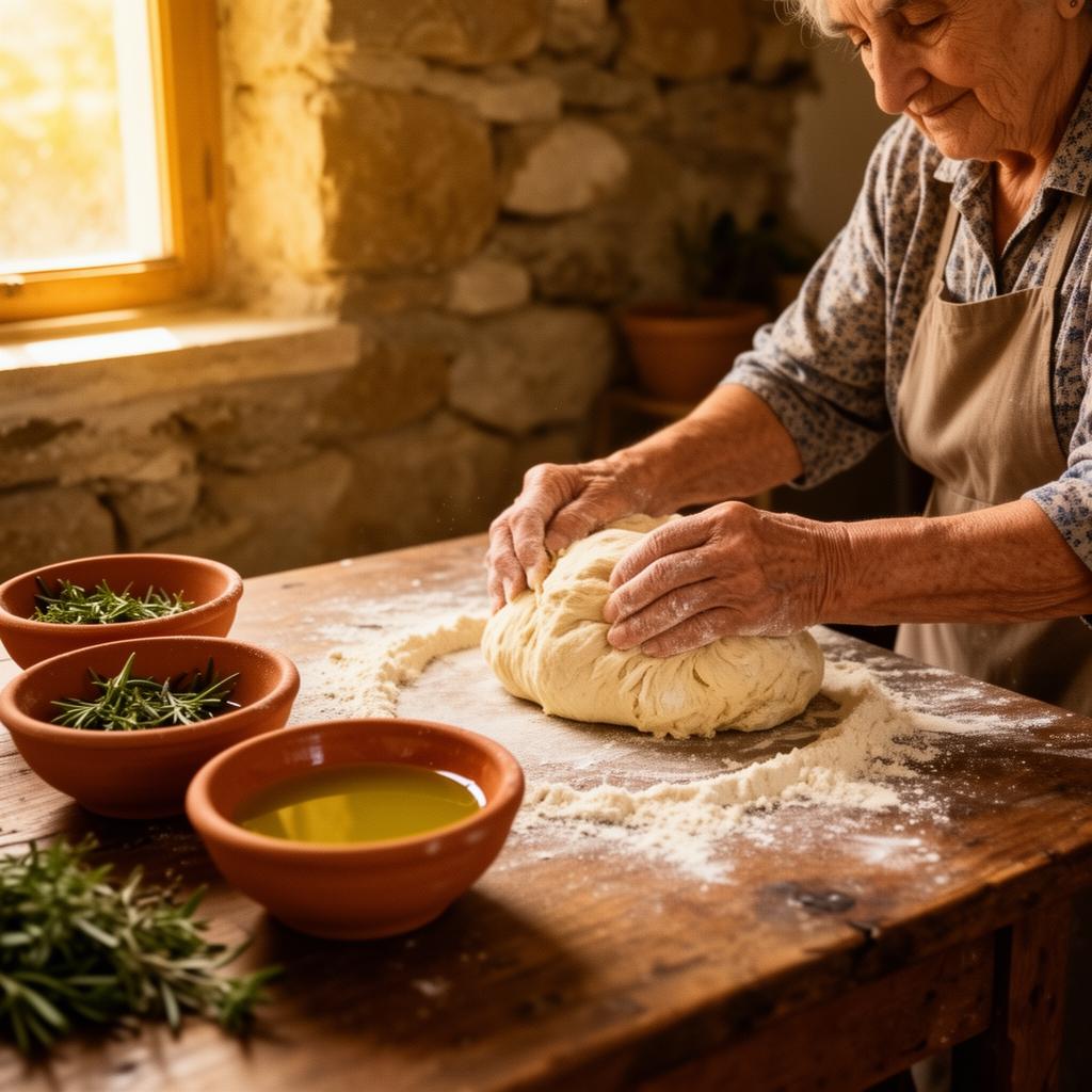 Greek grandmother kneading dough
